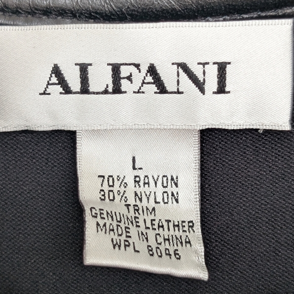 Vintage Leather Trim Alfani Black Long Sleeve Snap Button Polo Shirt Sz L - Picture 7 of 15